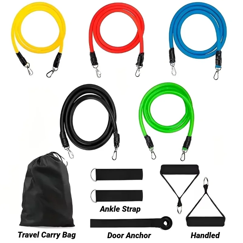11 stks/set Trekkoord Weerstandsbanden Draagbare Fitnessapparatuur Enkelband Borst Expander Elastische Oefenband