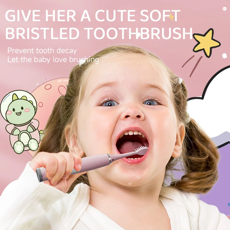 Clearance_어린이용 전동 칫솔 고밀도 DuPont Soft Bristles IPX7 방수 배터리 버전 Strong Power_Contin