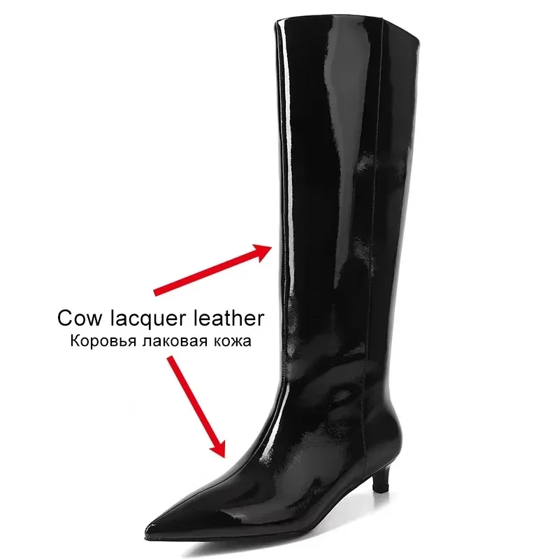 Jozhamta tamanho 34-43 joelho botas altas para mulheres de couro genuíno sexy pontudo gatinho saltos sapatos inverno 2025 botas longas de bezerro largo