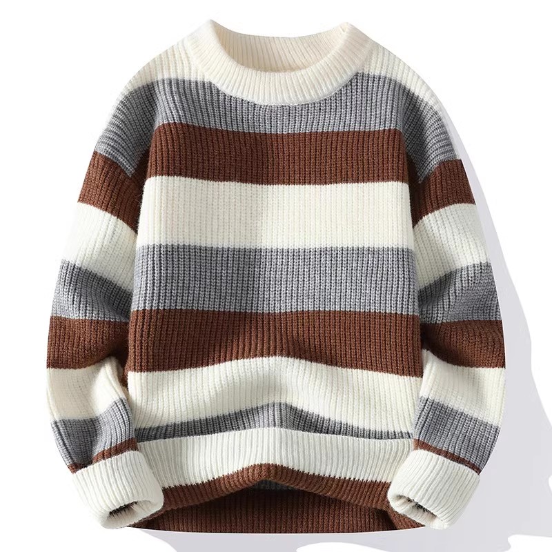 Camisola listrada masculina o pescoço casual pulôveres de malha moda manga longa camisola de malha masculina outono inverno quente y2k malhas topos
