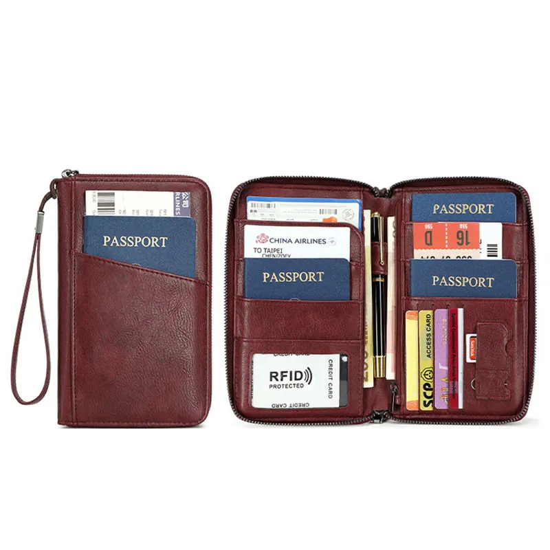 Nueva cartera con Clip para pasaporte de viaje para mujeres y hombres, tarjetero multifuncional de cuero PU RFID, billeteras antirrobo, bolsa de almacenamiento