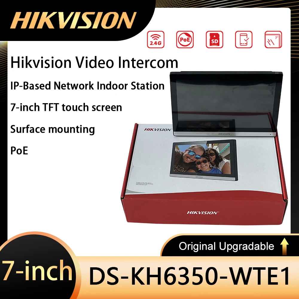 Hikvision video-intercom IP-gebaseerd binnenstation DS-KH6350-WTE1 7-inch IPS touchscreen standaard POE WIFI draadloze monitor