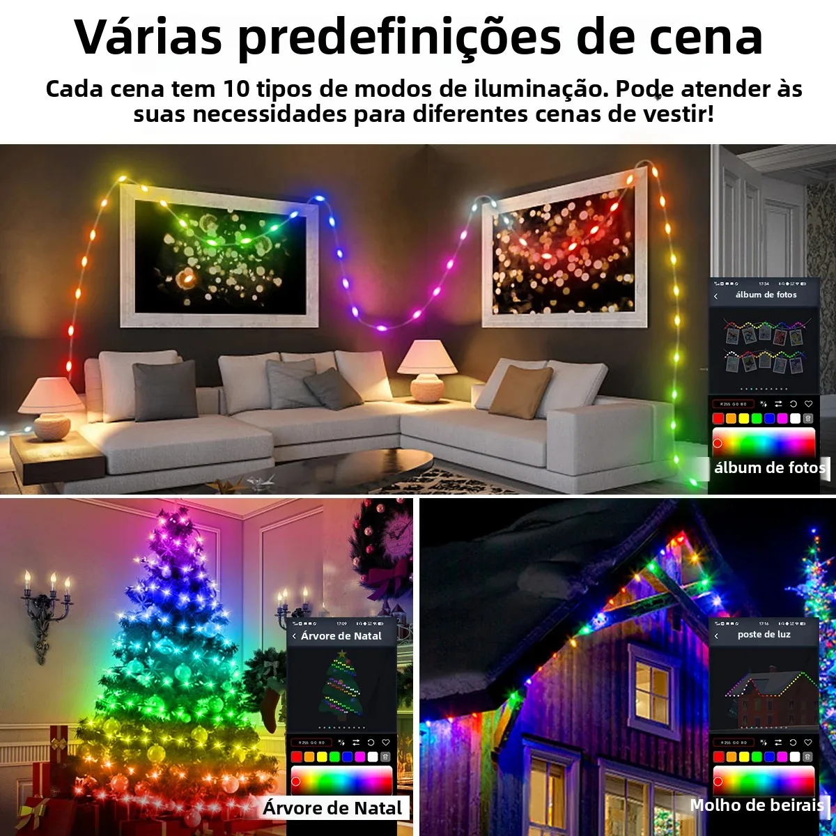 20m 10m 5m led luzes do festival luz da corda de fadas inteligente bluetooth endereçável cortina luzes guirlanda festão decoração festa em casa