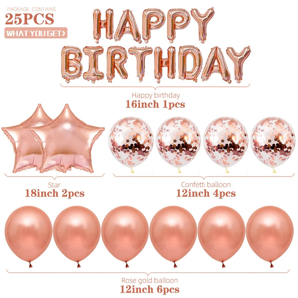 생일 축하 배너 실버 블루 블랙 로즈 골드 파티가 포함된 풍선 25개 세트