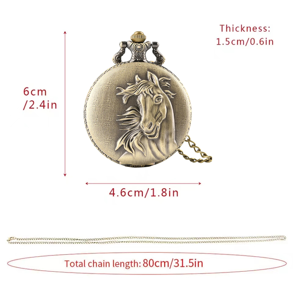New hot vintage vintage horse pattern quartz large necklace pocket watch digital face dial cheap gift