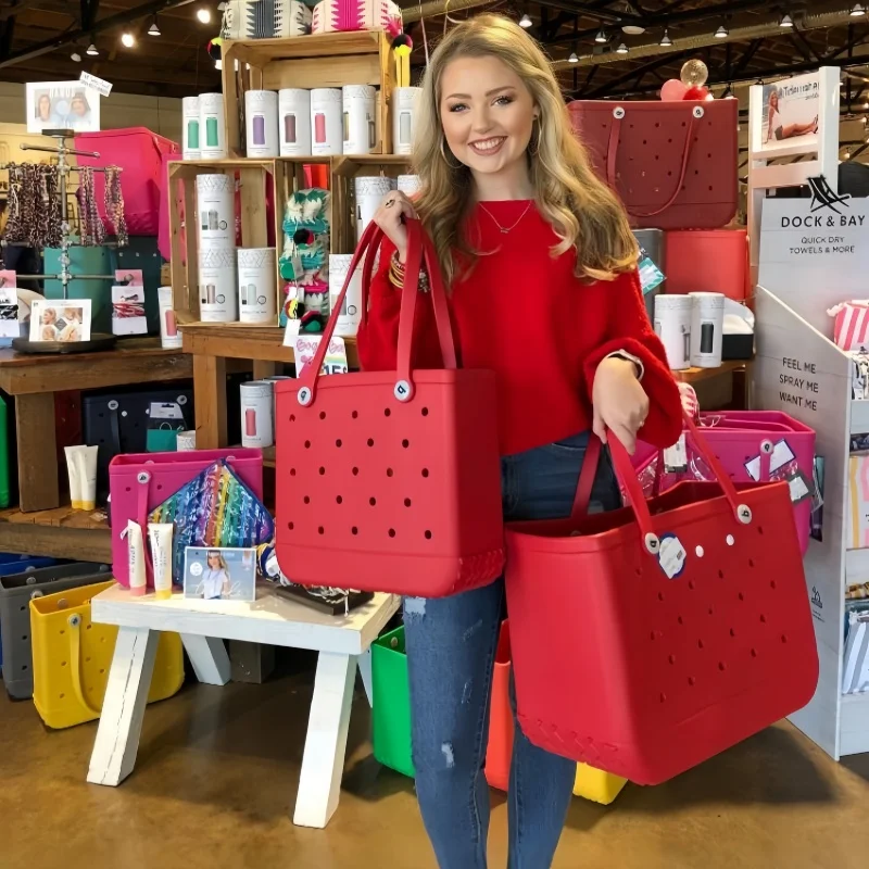 M/L/XL bolsos de playa de moda cestas de almacenamiento impermeables de goma EVA bolso de compras de viaje bolso de mano de Color sólido de hombro para mujer