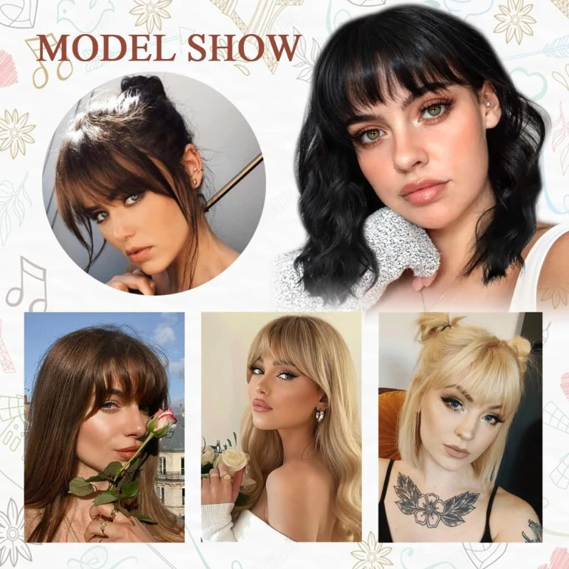 Extensões naturais com clip de cabelo com templos, fofas, invisíveis, curvas, ar, postiços para mulheres, roupas diárias, moda