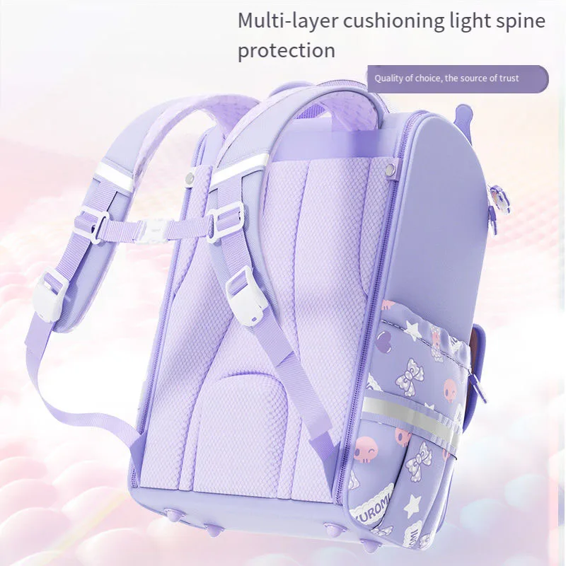 Sanrio의 새로운 Kuromi Schoolbag 1-3-6 학년 초등학생 대용량 대학생 배낭 Kawaii Girls 부담 감소