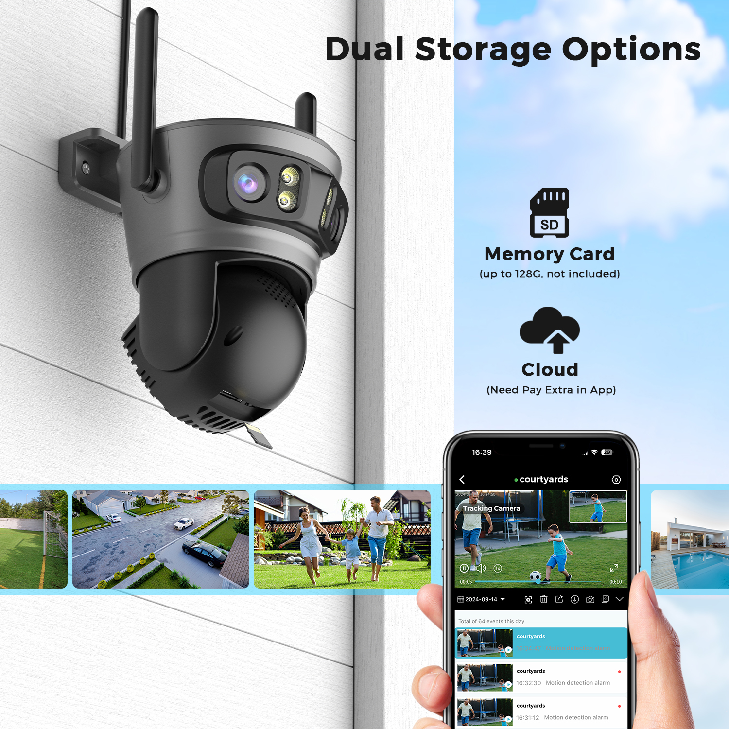ANBIUX camera seguranca wifi 20 MP Quatro lentes Vídeo com zoom de 10X Câmera com três lentes de 15 MP Câmera externa com Wi-Fi Vigilância com rastreamento automático