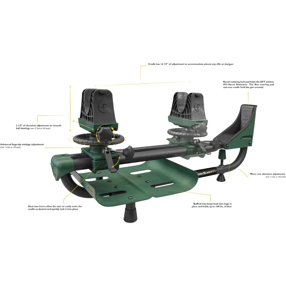 Caldwell Lead Sled DFT 2 Rifle Shooting Rest with Adjustable Ambidextrous Frame for Recoil Reduction, Sight in, and Stability