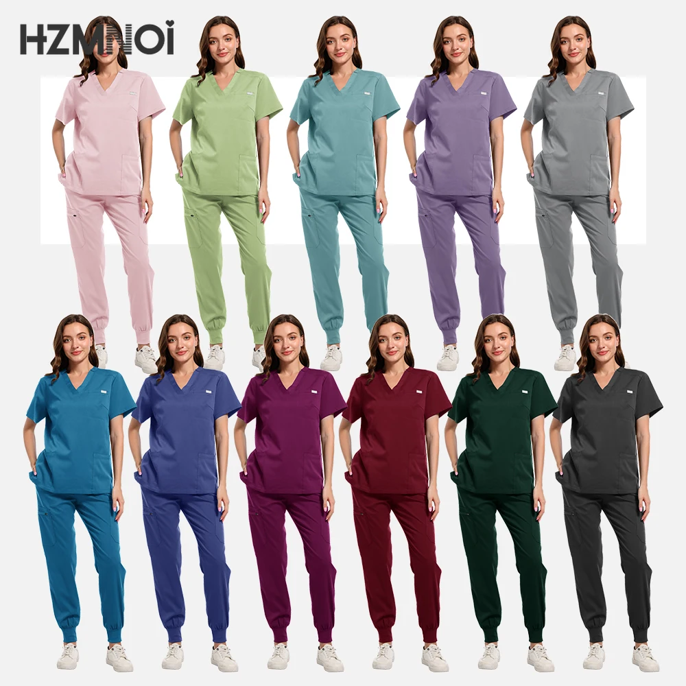 Conjuntos de esfoliantes femininos médicos de alta qualidade, cirurgia hospitalar, clínica dentária, spa, salão de beleza, laboratório, roupas de trabalho, acessórios de enfermeiras