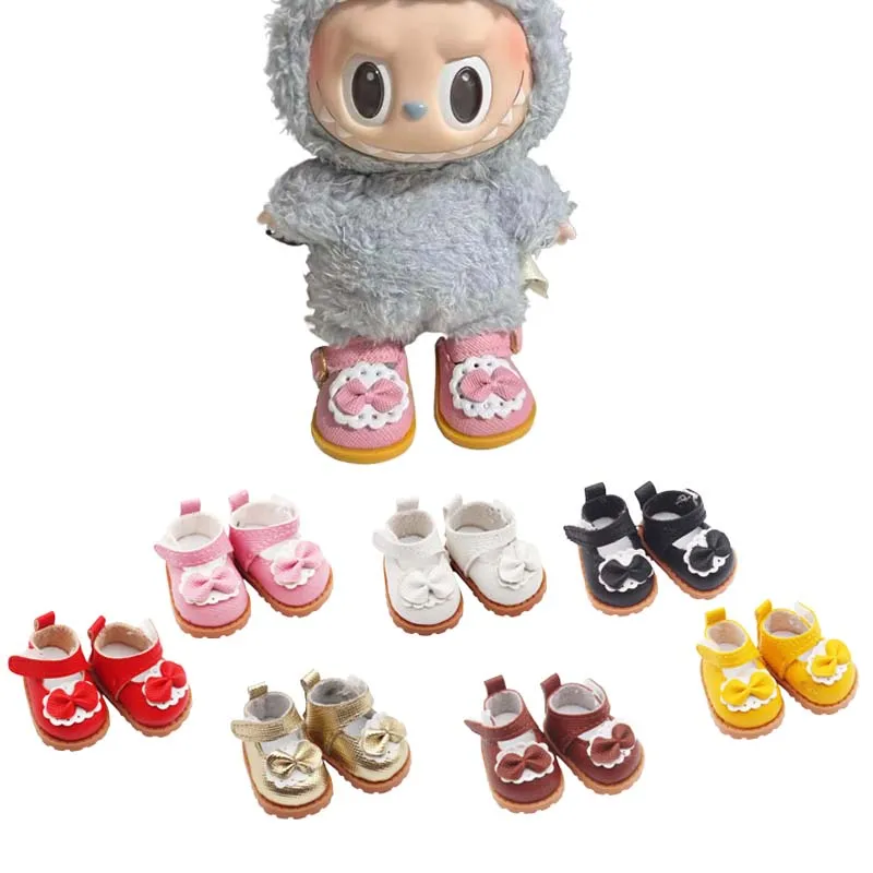 1 Paar Multi Color Labubu Puppenschuhe Labubu Bogenschuhe für 17 cm Labubu Zubehör Puppenfingerschuhe Puppenlederschuhe