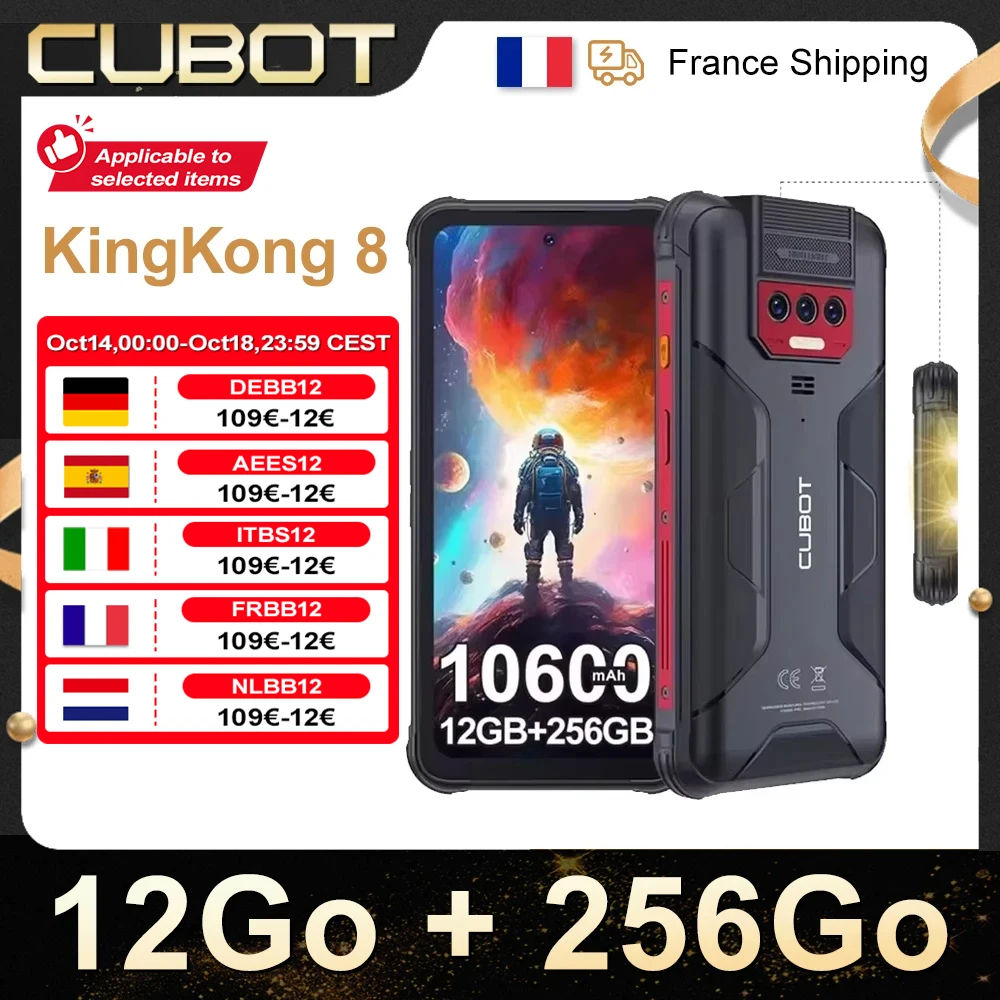 Cubot KingKong 8, robustes Smartphone Android 13, 12 GB RAM (6 GB + 6 GB erweitert), 256 GB ROM, 10600 mAh Akku, 6,528-Zoll-Bildschirm, 48 MP Kamera, NFC, 4G handy, Octa-core, in den Warenkorb legen