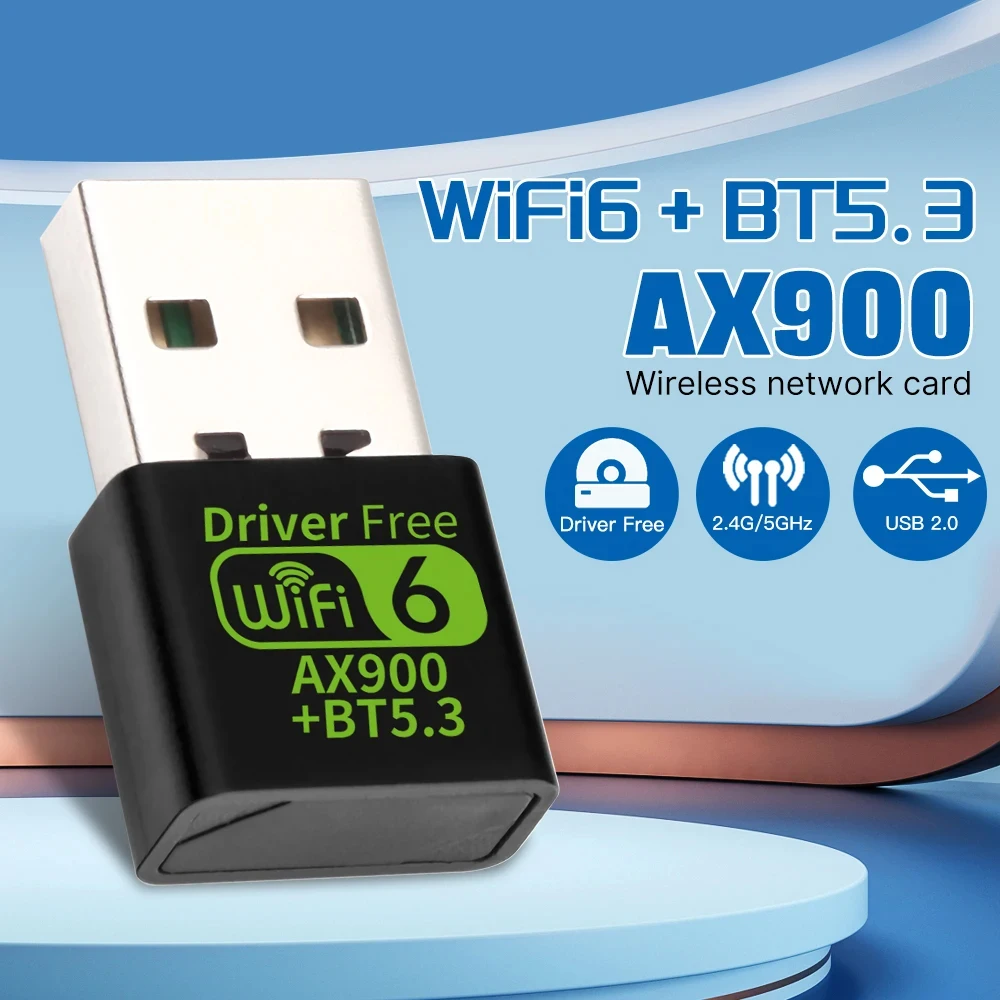 Adaptador USB WiFI 6 de 900Mbps, tarjeta de red inalámbrica Bluetooth 5,3, controlador de doble banda, Dongle USB gratis para Win 10 11, accesorios para PC