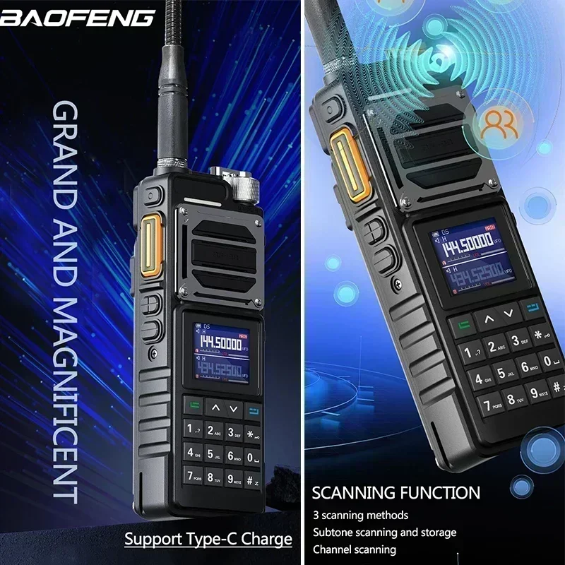 BAOFENG UV-25MยุทธวิธีWalkie Talkie High Power 50KM 136-520MHz 999CH USB C Charger NOAA VOX Two Wayวิทยุหกแบนด์BF-X5 Pro
