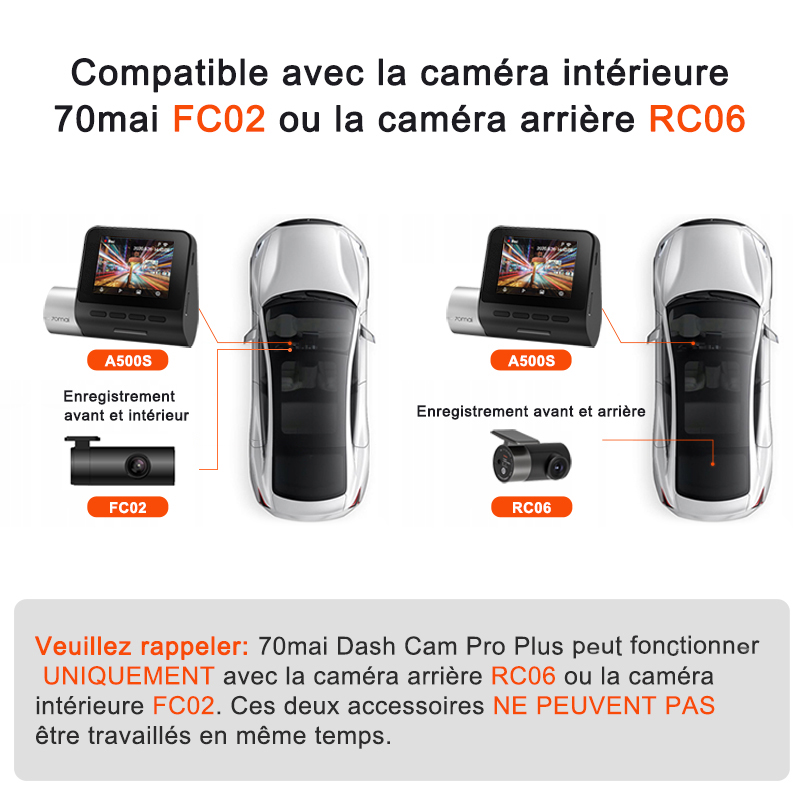 70mai-Dash Cam Pro Plus, A500S, 1944P, ADAS, GPS, Caméra avant, A500S, agglomFOV, DVR de voiture, Support de stationnement 24H, Caméra intérieure arrière