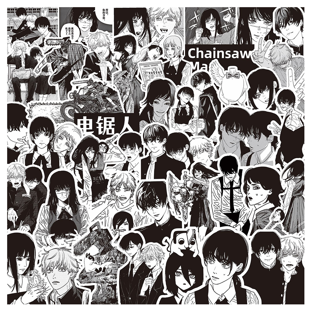 10/30/75pcs สีดําและสีขาว Chainsaw Man สติกเกอร์อะนิเมะ Decals Cool DIY สเก็ตบอร์ดแล็ปท็อปโทรศัพท์กันน้ําสติกเกอร์การ์ตูนของเล่น