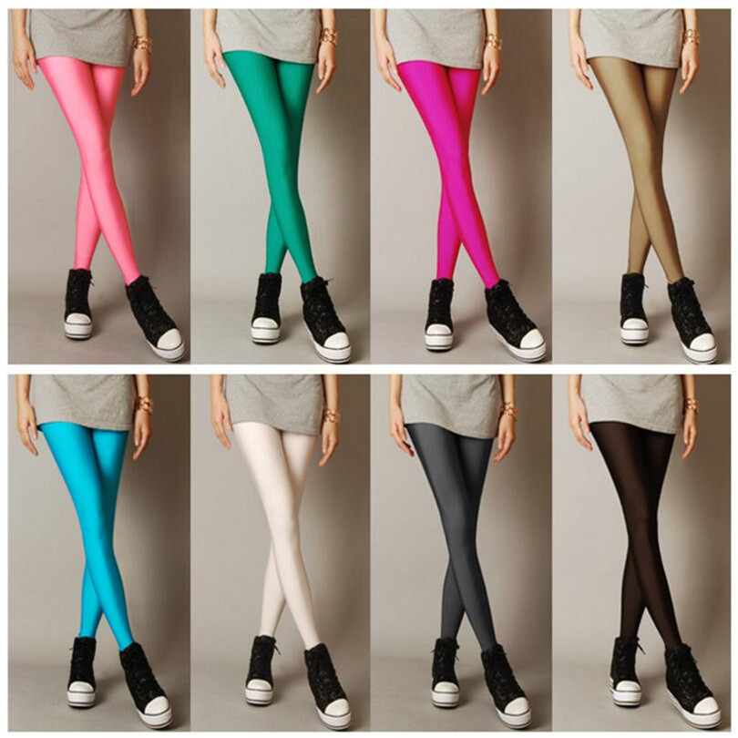 Nuevas mallas de neón de caramelo liso de primavera para mujer, mallas femeninas de alta elasticidad, pantalones, ropa para niña, mallas de talla grande