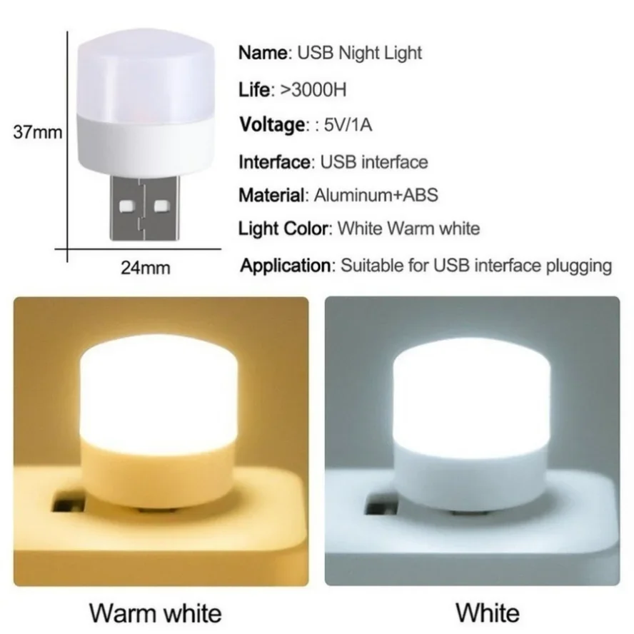5 Pcs USB LED Plug Lamp 1W Super Bright Warm Eye Protection USB Book Light Computer Mobile Power Charging USB LED Night Light
