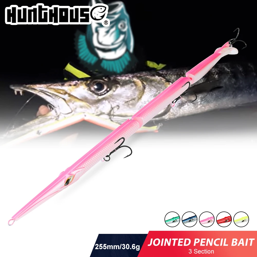 Hunthouse 255, señuelo de pesca con lápiz articulado, 255mm/30,6g, cebo de 3 secciones, Swimbait que se hunde, Artificial de agua salada para aparejos de lubina