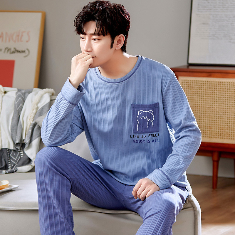 100% algodão conjuntos de pijamas masculino manga longa conjunto para masculino S-XXXL tamanho puro algodão loungewear camisola pijamas homem
