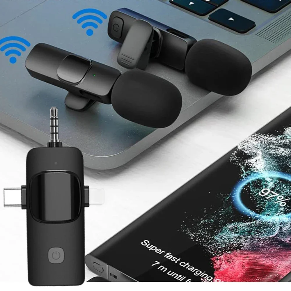 Basix Professional 4w1 bezprzewodowy mikrofon krawatowy dla iPhone Android 3,5 mm do nagrywania na żywo Mini mikrofon z redukcją szumów