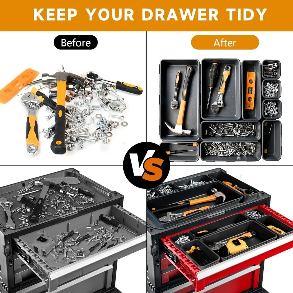 61/45/34/24/9PCS Desk Drawer Organizers 5 Size Interlocking Shallow Tool Organizer Tray Dividers Toolbox Storage Bins Container