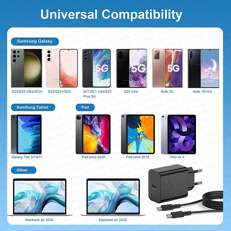 Original 45W Quick Type C Charger For Samsung Galaxy S22 S23 S24 Ultra S21 S20 FE S10 Note 20 Plus A71 A80 Fast Charging Cable