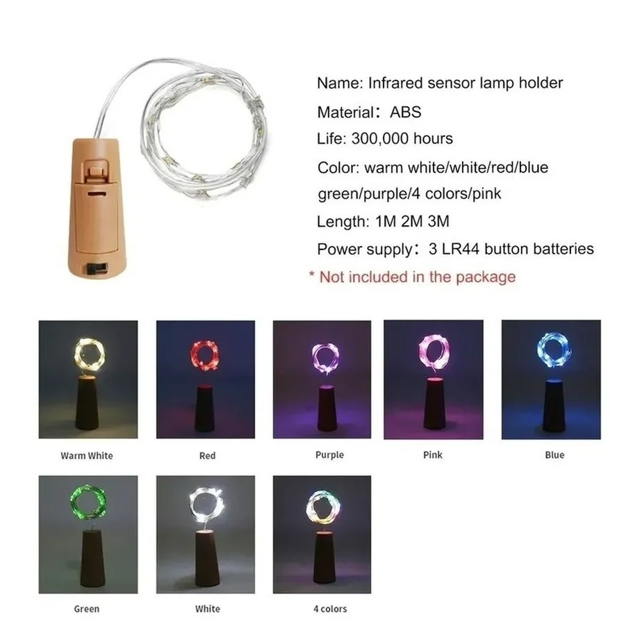 1Pcs ทองแดงสายไฟ LED Garland พลังงานแสงอาทิตย์ขวดไวน์คริสต์มาสไฟ LED String Light งานแต่งงานตกแต่งโคมไฟ