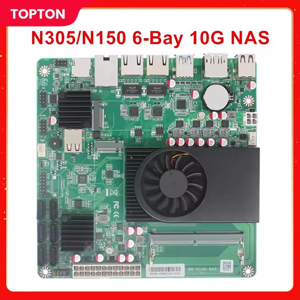 Nieuwe 10G NAS Moederbord Intel i3-N305 N150 6-Bay 1*10G 2*i226-V 2.5G 3LAN 2*NVMe 6*SATA3.0 1*DDR5 Firewall Router ITX Moederbord