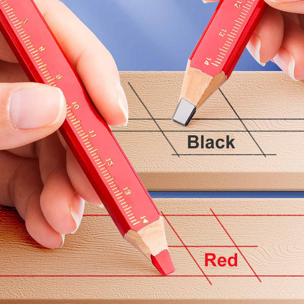 10 Stück Holzbearbeitungsstifte, spezielle Markierung von Arbeiten, spezieller Flachkopf-Stift, Holz, schwarz, achteckig, rot, quadratisch, Zeichnungslinien