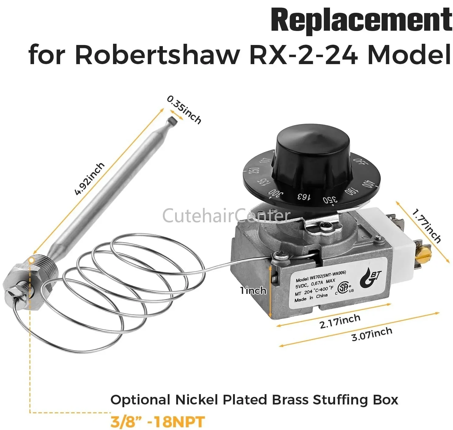 Termostato de seguridad con interruptor de límite alto, perilla de RX-2-24, tuerca NPT de 3/8 "para freidora de Gas ADCRAFT Atosa 301030004   Robertshaw Cecilware Hobart