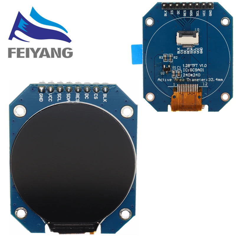 Wyświetlacz SAMIROB 1.28 cala TFT LCD Moduł Wyświetlacza Okrągły RGB 240*240 Sterownik GC9A01 Interfejs 4-przewodowy SPI 240x240 PCB Dla Arduino