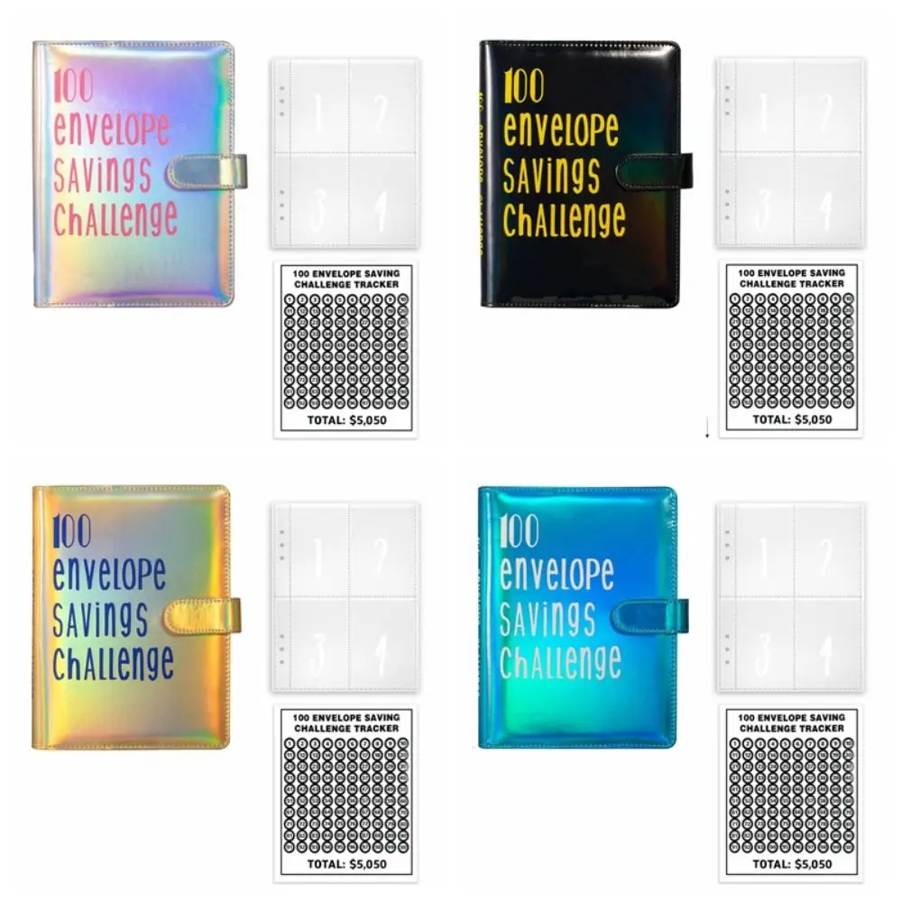 A5 ขนาด Challenge Budget Binder Envelope 100 วัน 100 ซอง Challenge Notebook พราวสีหนัง PU