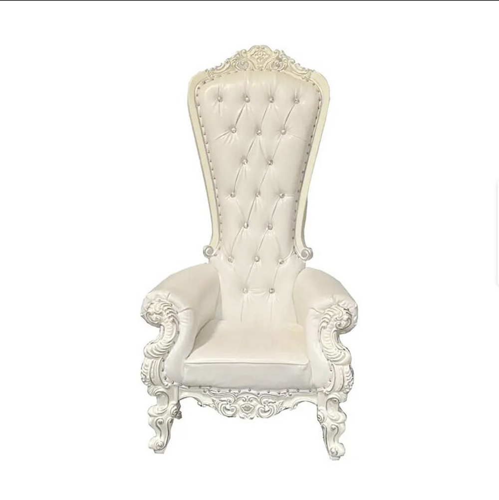 Cadeiras luxuosas de luxo king e queen com encosto alto prateado branco royal king com encosto alto para casamento em hotel usado