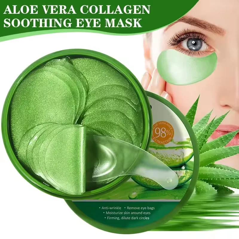 60 pçs aloe vera colágeno máscara de olho anti olheiras remoção olhos sacos hidratante endurecimento remendos para os olhos produtos de cuidados com a pele
