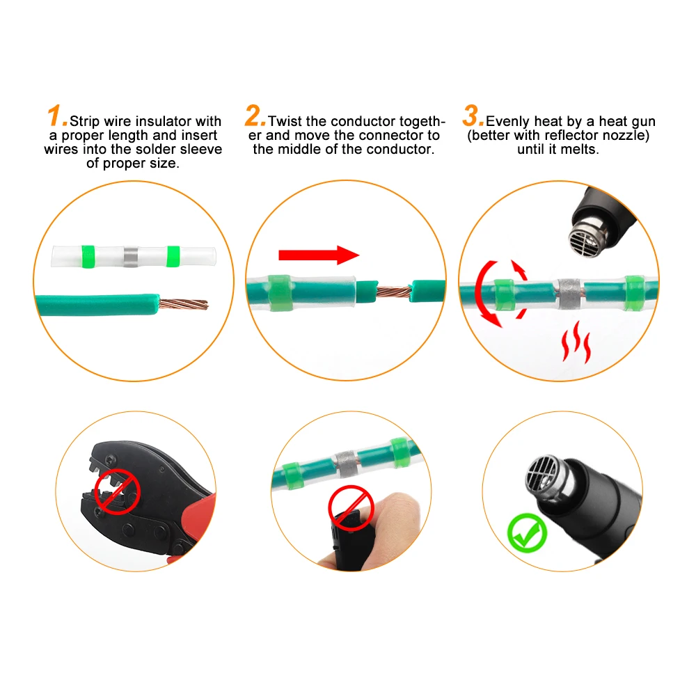 100pcs Heat Shrink Wire Connectors Red Heat Shrink AWG 22 To 18 Butt Electrical Connectors Tinned Solder Sealed Terminals