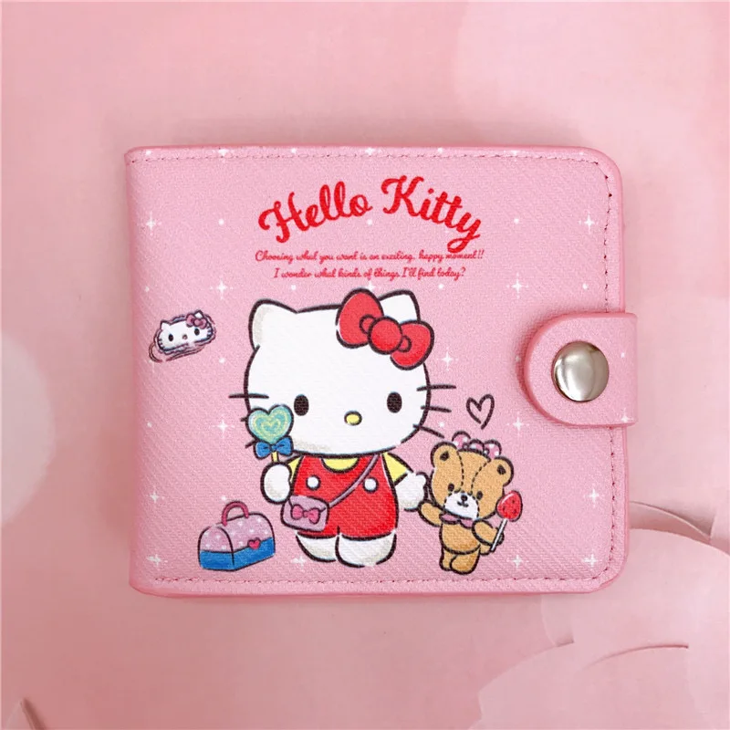 Sanrio Hello Kitty Cinnamoroll My Melody Kuromi ใหม่ Pu Casual กระเป๋าเงินกระเป๋าใส่เหรียญแพ็คเกจบัตรกระเป๋าสตางค์พร้อมปุ่ม ﻿