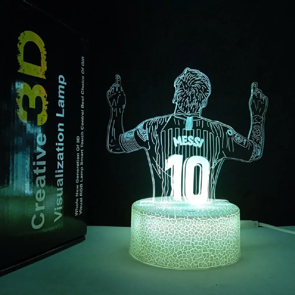 Luz noturna ilusão 3D Messi 7 cores / 16 cores gradientes interruptor de toque LED lâmpada de mesa com luz noturna (branco crackle)