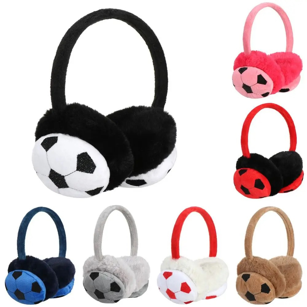 New Cute Football Pattern Warm Earmuffs for Boys Girl Winter Outdoor Ear Warmers Soft Furry Ear Warmer Muff Plush Ear Covers