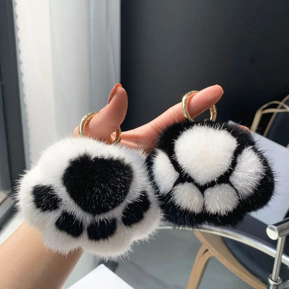 Couple Keychain Cat Paw Pendant Keychain Kawaii Soft Faux Fur Keychain Fluffy Charm Plush Toy Key Ring Backpack Car Key Pendant