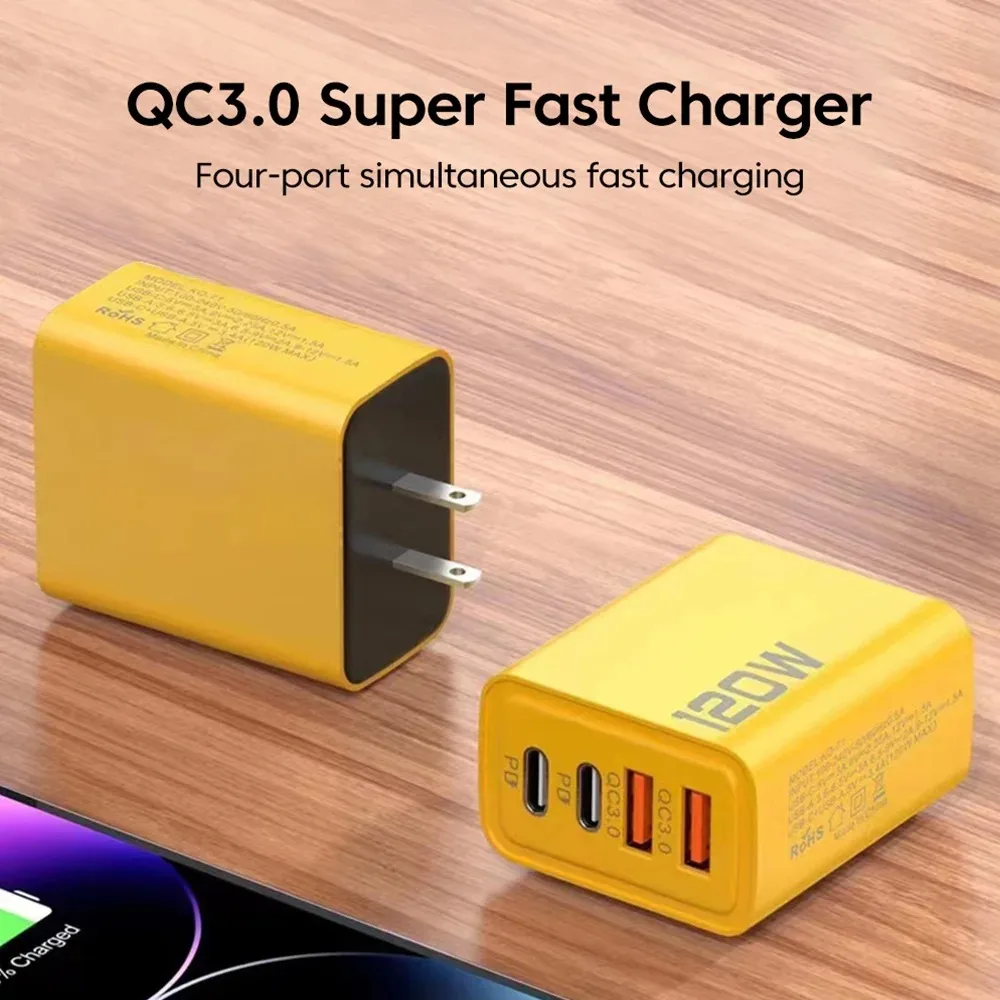 4 พอร์ต USB C PD Charger Quick Charge 3.0 ประเภท C USB เครื่องชาร์จโทรศัพท์ Fast CHARGING ADAPTER สําหรับ iPhone 16 15 Samsung Xiaomi Huawei