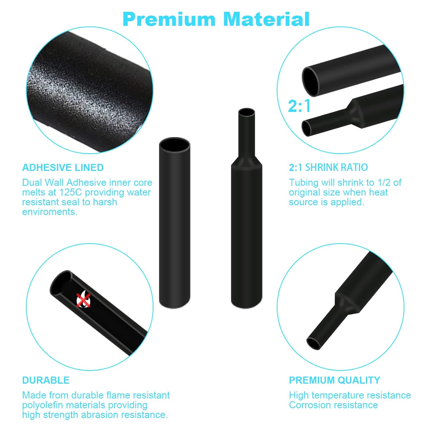 Kit surtido de manguitos de Tubo termorretráctil, conexión eléctrica, envoltura de Cable eléctrico, contracción impermeable 2:1, 127 Uds.