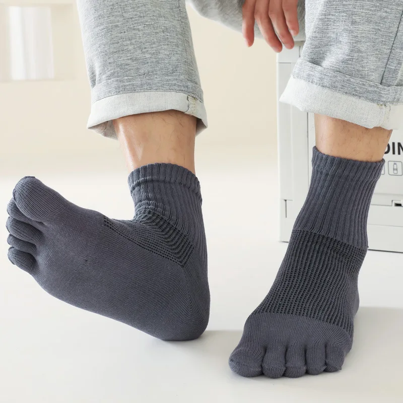 Calcetines tobilleros de cinco dedos de algodón 100% de verano para hombre, calcetines suaves elásticos duraderos de malla transpirable, desodorante, calcetines invisibles con dedos de los pies