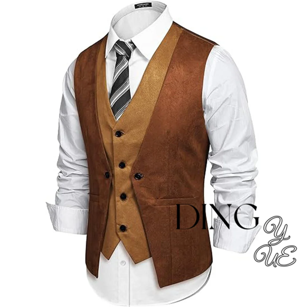 Herren Wildleder Leder Weste geschichteten Stil Kleid Weste Steampunk Herren Weste
