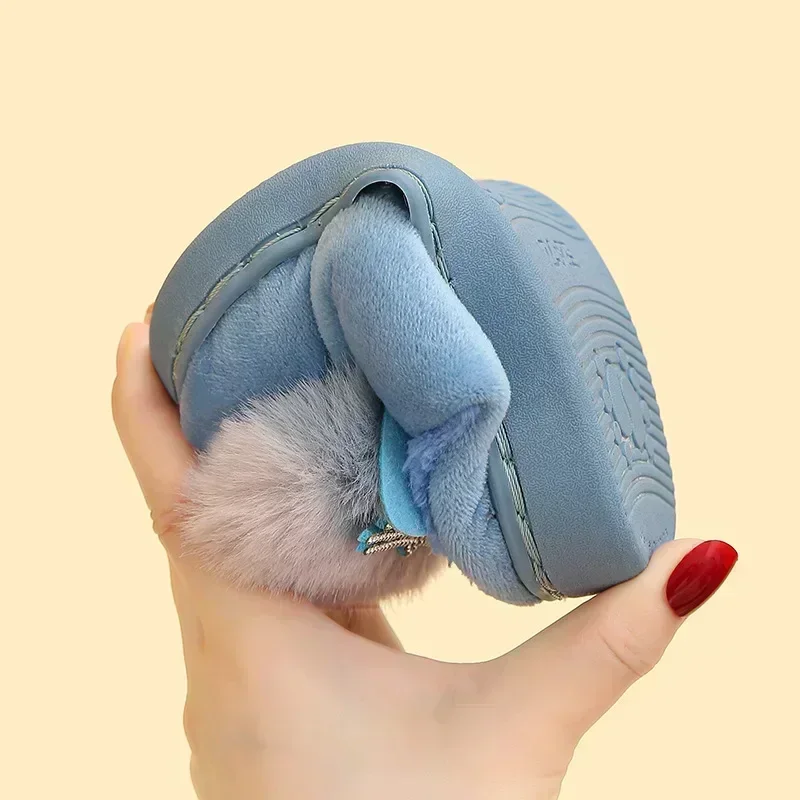 Kinder Baumwolle Hausschuhe Prinzessin Warme Kinder Winter Nette Katze Cartoon Diamant Pelzigen Schuhe Kleines Mädchen Weichen Boden Hause Schuhe