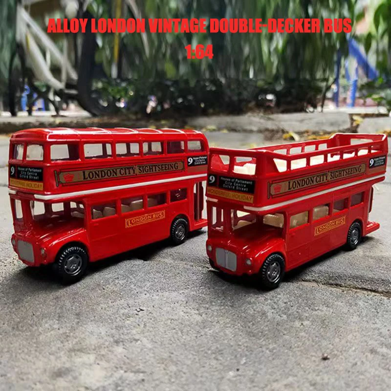 1:64 ヴィンテージ英国ヨーロッパ 2 階建てバスダイキャスト合金車モデル金属プルバックシミュレーション車のおもちゃの装飾アンティーク子供のおもちゃ