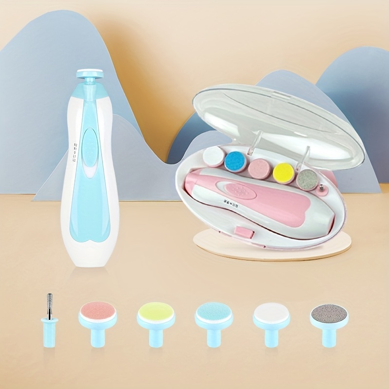 전기 아기 네일 연마기, 6 in 1 멀티 헤드, 스크래치 방지, 어린이 고기 방지, 매니큐어 세트, 휴대용