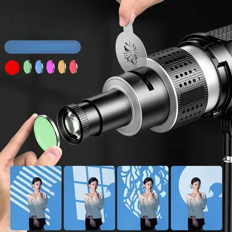 Bowens montagem projetor acessório holofote óptico snoot fotografia kit para cob monolight retratos 5 filtros de cor 25 gobos