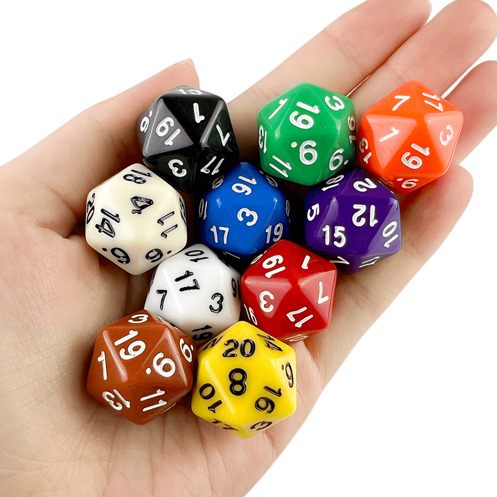 D20 Polyhedral Dice 19.7mm TRPG DND Digital Dice Game Set 20 Sides 10Pcs for Party Board Game